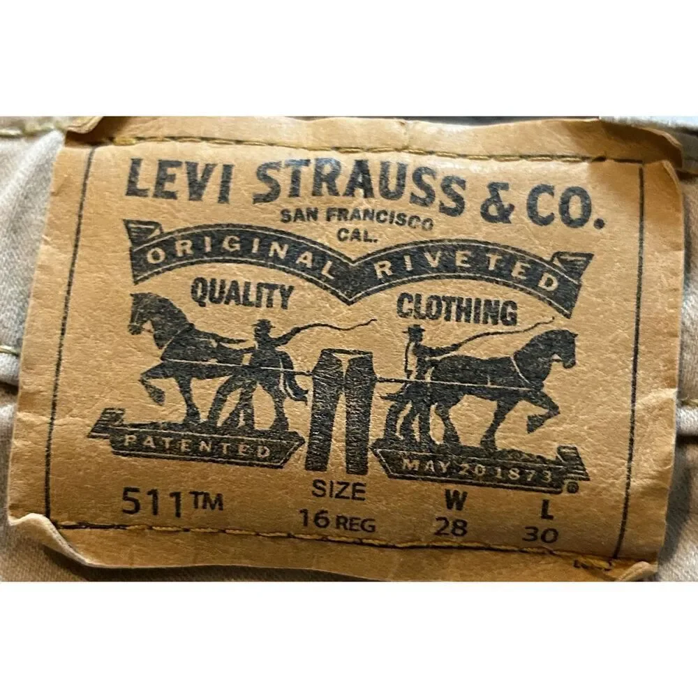 Levi's 511 Slim Brown Jeans Boys 16 Reg 28 x 30 Adjustable Waist